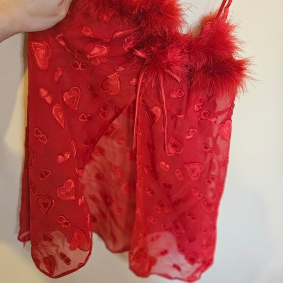 Inner Most Size Small S Red Lingerie Slip Hearts Valentines Day Feather Sheer - Picture 6 of 11
